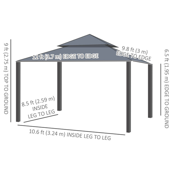 10 x 12 double-roofed gazebo with mosquito netting and curtains