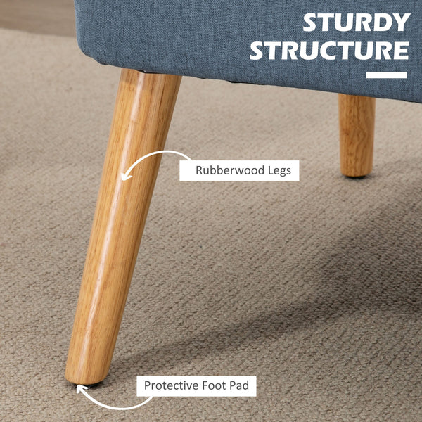 Upholstered two-seater sofa with rubberwood legs, blue