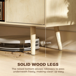 TV stand for up to 55-inch TVs with storage shelves and wooden legs