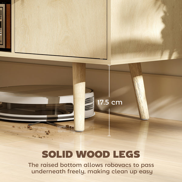 TV stand for up to 55-inch TVs with storage shelves and wooden legs