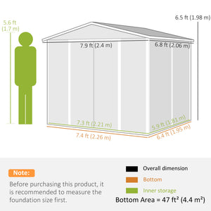 Improved galvanized metal garden shed with lockable doors, dark grey