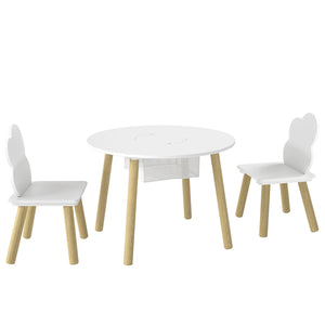 Ensemble table et chaises pour enfants 3 pièces, comprenant une table d'activités, des chaises en forme de nuage et un sac en filet.