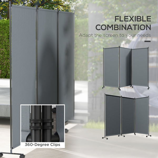 Folding screen with wheels, grey