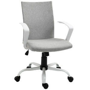 Linen office chair, mid-height back, reclining and swiveling, light grey