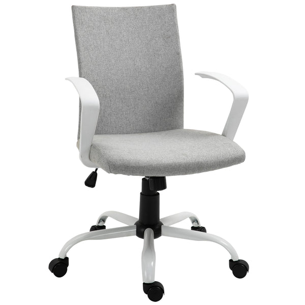 Linen office chair, mid-height back, reclining and swiveling, light grey