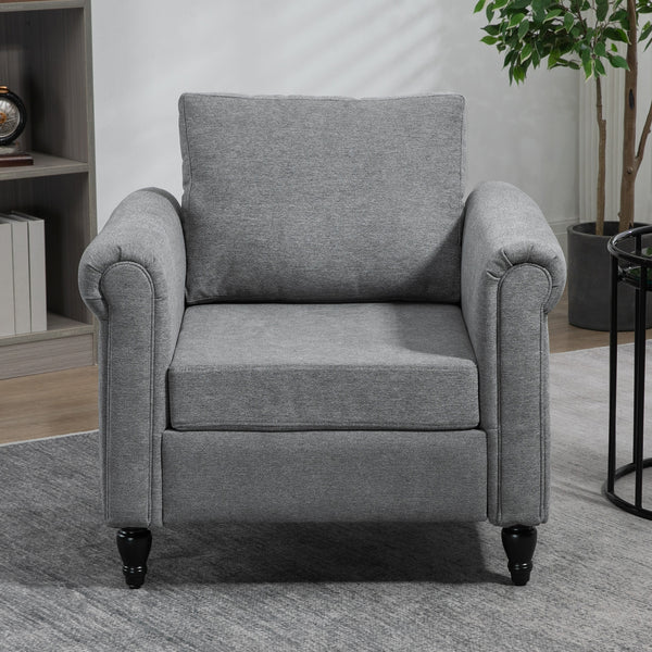 Upholstered occasional chair with armrests and rubberwood legs, light grey