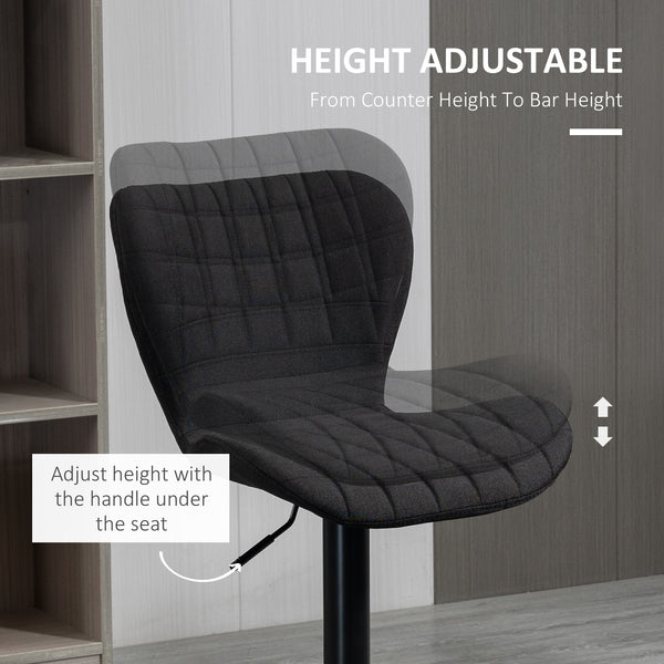 Set of 2 bar stools with wide seat, backrest and footrest, black