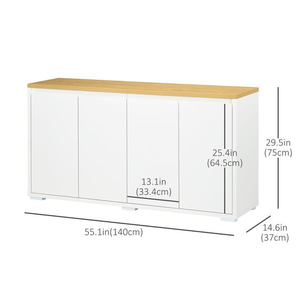 Sideboard with 4 doors and adjustable shelves for kitchen, living room or entryway, white