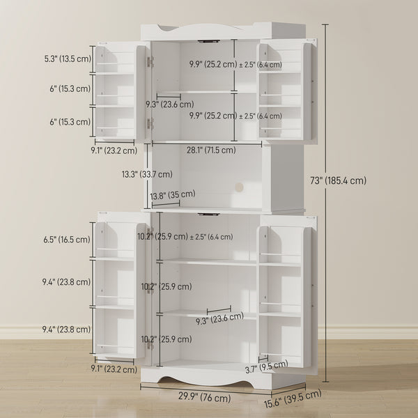 Storage unit with 12 door shelves and microwave stand, white