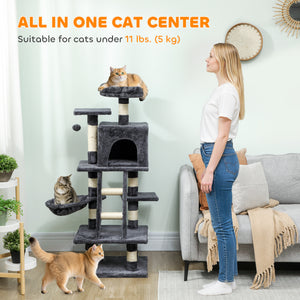 Large 132cm Cat Tree for Indoor Cats, Dark Grey