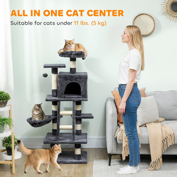 Large 132cm Cat Tree for Indoor Cats, Dark Grey