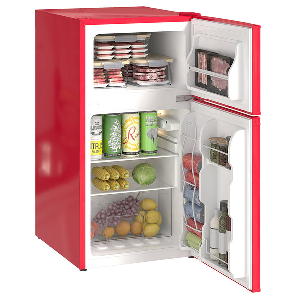 3.2 cu. ft. Compact Refrigerator, Mini Fridge with Freezer, Adjustable Shelves and Reversible Doors, Red