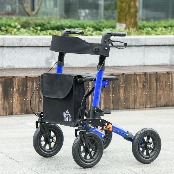 Elderly Walker with Seat and Blue Rubber Wheels
