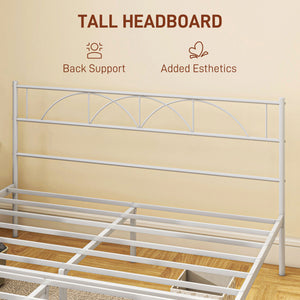 Metal Bed Frame with Queen Size Headboard, White