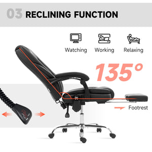 Reclining massage office chair with adjustable height and footrest, black