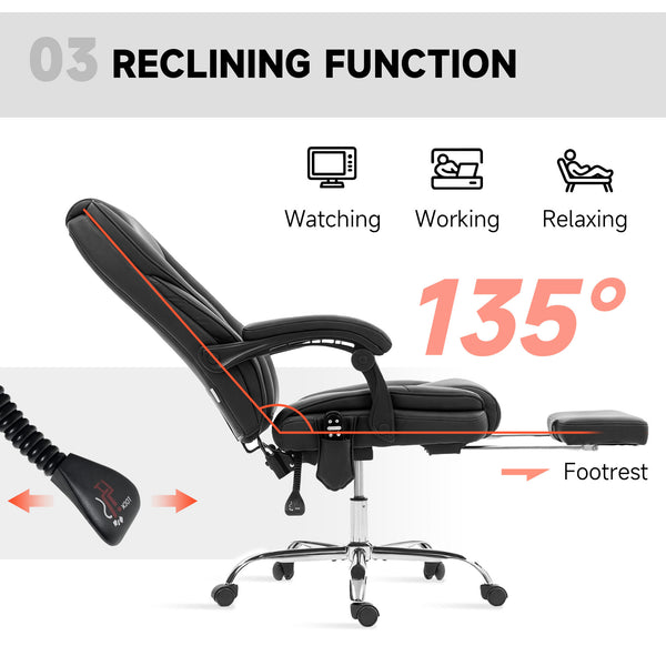 Reclining massage office chair with adjustable height and footrest, black