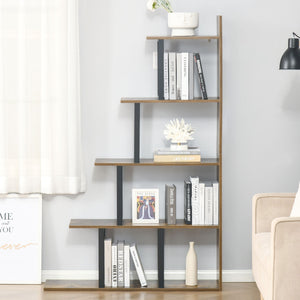 5-Tier Industrial Wooden Bookcase, Rustic Brown