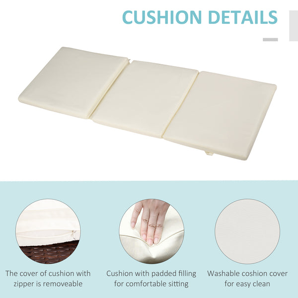 Wicker chaise longue with 5-position adjustable backrest, cream white