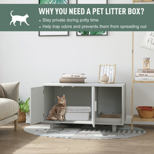 Litter box cabinet with scratching post, magnetic doors, grey
