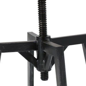 Adjustable metal bar stool with wooden seat, 360° swivel, antique black