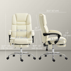 Reclining Massage Office Chair with 6-Point Vibration, Footrest and High Back, White