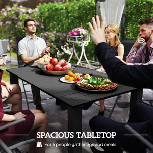 59" Outdoor Patio Table with Umbrella Hole, Outdoor Dining Table with Slatted Tabletop for Backyard Garden, Black