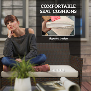 4-Piece Wicker Patio Furniture Set with Loveseat, Chairs and Beige Glass Coffee Table