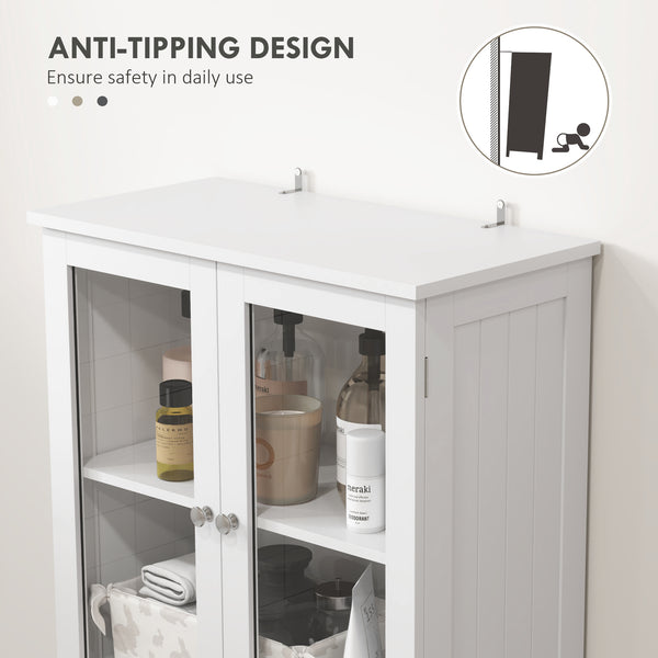 Tall bathroom storage cabinet with adjustable shelves, white