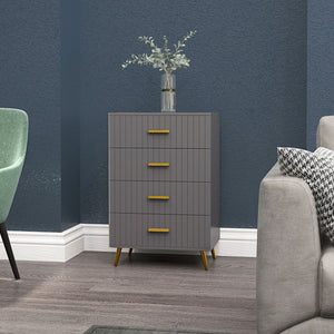 Chest of drawers with 4 drawers, aluminum legs and gold handles, dark grey.