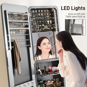 Standing Jewelry Cabinet with Mirror and Adjustable Angle LED, Gray