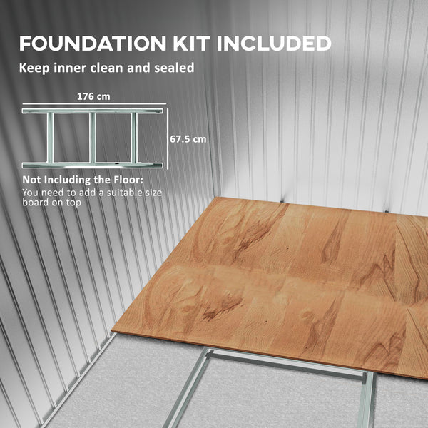 Galvanized metal garden shed with foundation kit, grey