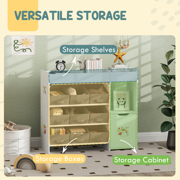 Toy Storage with 9 Non-Woven Fabric Boxes, Cabinet and Shelves, for Kids Bedroom, Playroom, White