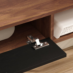 71" Floating Wall Mounted TV Stand with Drop-Down Drawer and 2 Open Shelves, Walnut