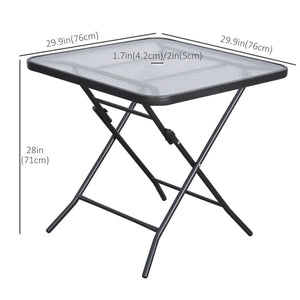 Square folding garden table with parasol hole, black