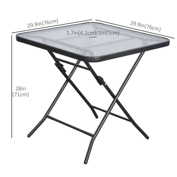 Square folding garden table with parasol hole, black