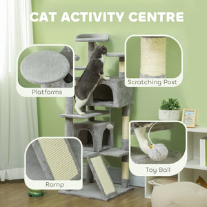 54-inch Multi-Level Cat Tree with Scratching Posts, Condos, Bed, Platforms, Light Gray