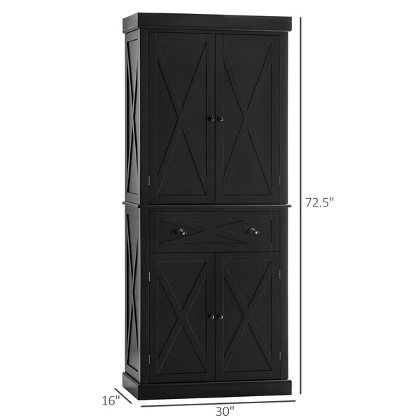 Storage unit with 4 doors, drawer and adjustable shelves, black