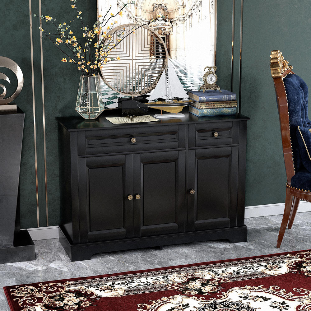 Modern sideboard with 2 drawers and adjustable shelves, black.