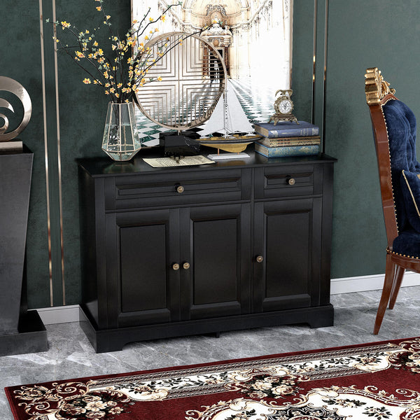 Modern sideboard with 2 drawers and adjustable shelves, black.