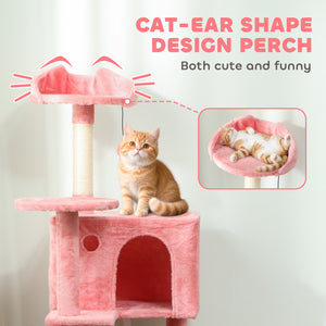 160cm Cat Tree with Sisal Scratching Posts, Cabins, Plush Perches, Hammock, Pink