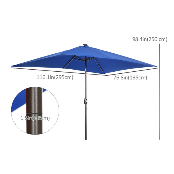 Rectangular 2 x 3 m tilting solar patio umbrella in aluminium with crank and LED (dark blue)