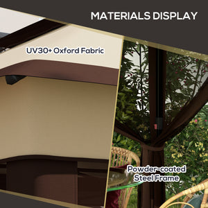 3.3 x 3.3 m Folding Gazebo Adjustable with UV30+ Roof, Removable Mesh Curtains, Beige