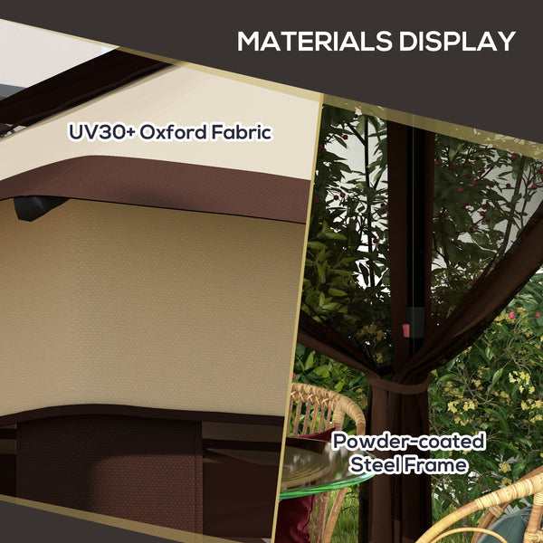 3.3 x 3.3 m Folding Gazebo Adjustable with UV30+ Roof, Removable Mesh Curtains, Beige