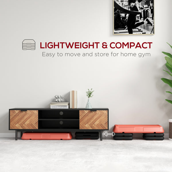 Adjustable Aerobic Stepper, 3 Levels with Risers 4", 6", 8", Red