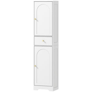 Slim storage unit with 2 doors, drawer and adjustable shelf, white wood look