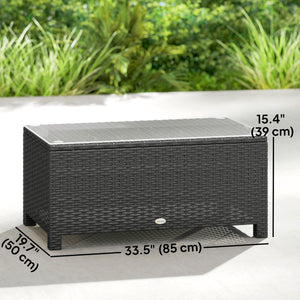 Outdoor coffee table in PE woven resin with glass top, dark grey