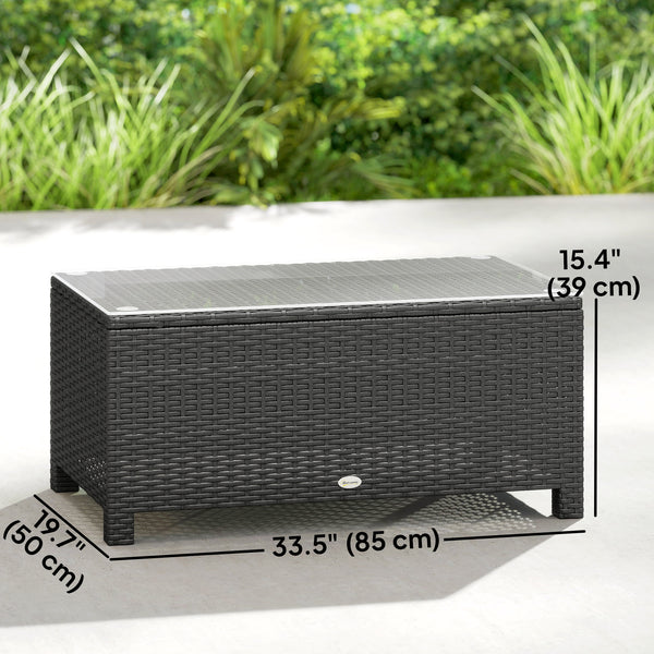 Outdoor coffee table in PE woven resin with glass top, dark grey