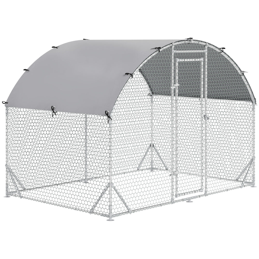 Galvanized metal chicken coop with outdoor run, silver