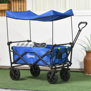 Folding garden cart with steel frame, dark blue