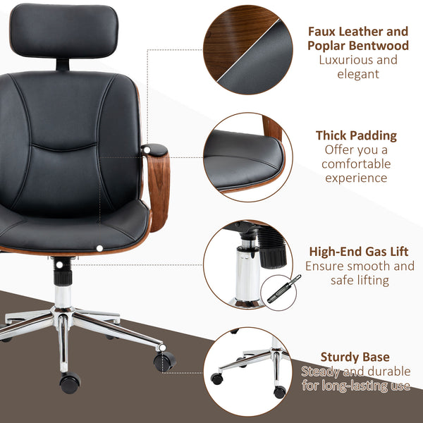 Office chair with removable headrest, adjustable height, black.
